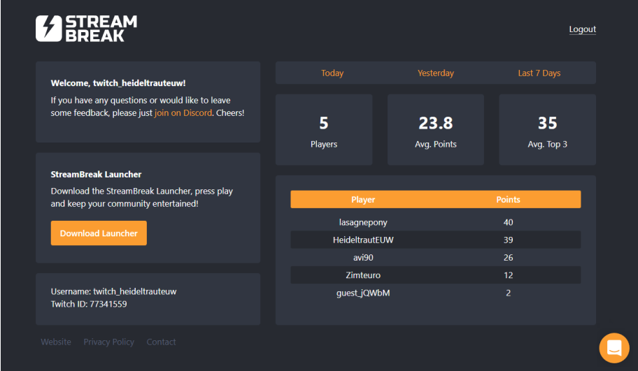 StreamBreak Dashboard v1